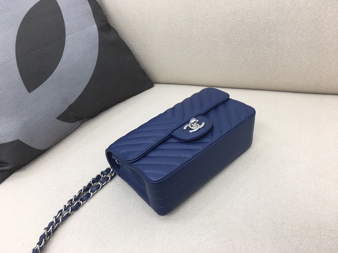 Small Classic Flap Caviar Bag A01116 Dark Blue/Silver